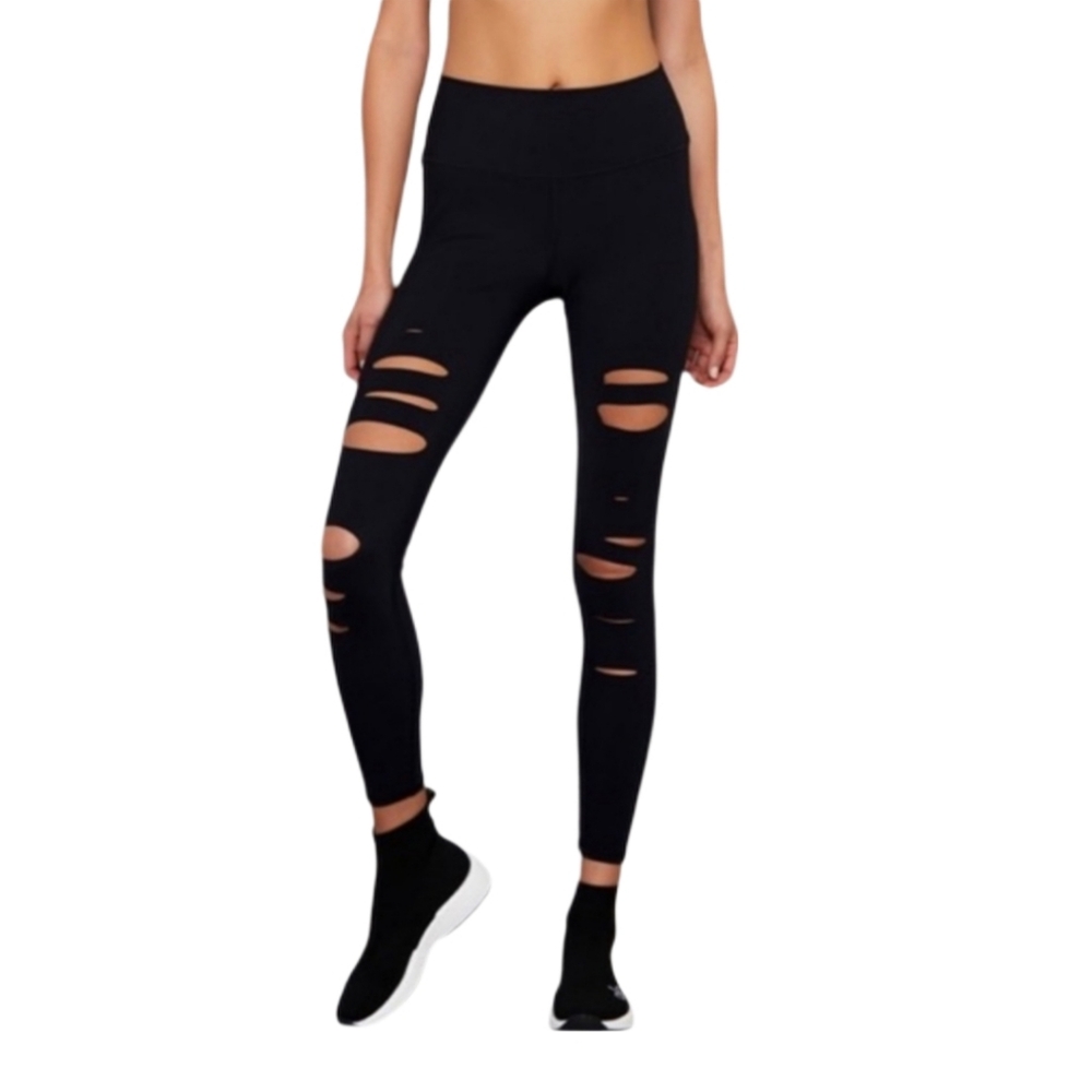 Alo Yoga Women's Black‎ High Waisted Ripped Warrior Leggings Medium